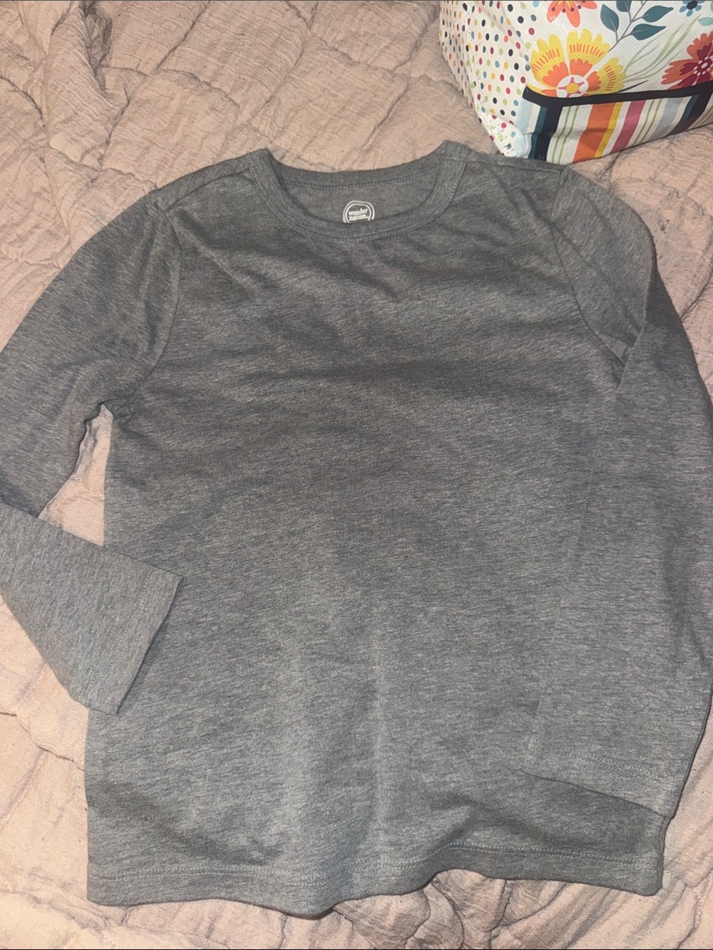 Basic Long Sleeve Crewneck Tee - Gray youth size 8